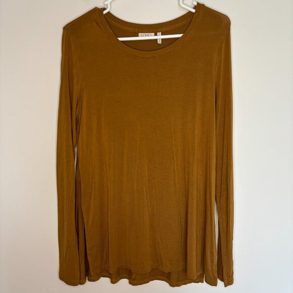 LOGO by Lori Goldstein Tee Womens S dark gold Long Sleeve Stretch Round Neck - Picture 4 of 5